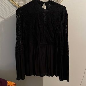 Black detailed slightly peplum long sleeve